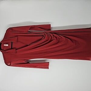 Sweet Pea Cinnamon Brown Mesh Vneck Bodycon Rusched Waist Faux Wrap Dress‎